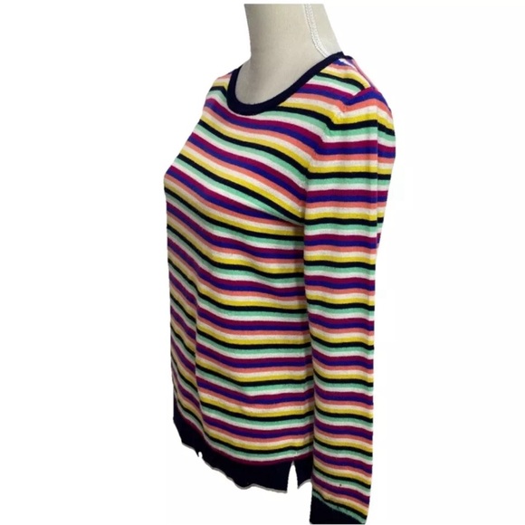 Talbots Lambswool Blend Rainbow Striped Sweater Size Small Crew Neck Long Sleeve - Picture 2 of 9